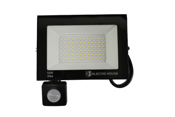 LED прожектор з датчиком руху 50Вт 5000 Лм 6500К  холодний білий SMD2835