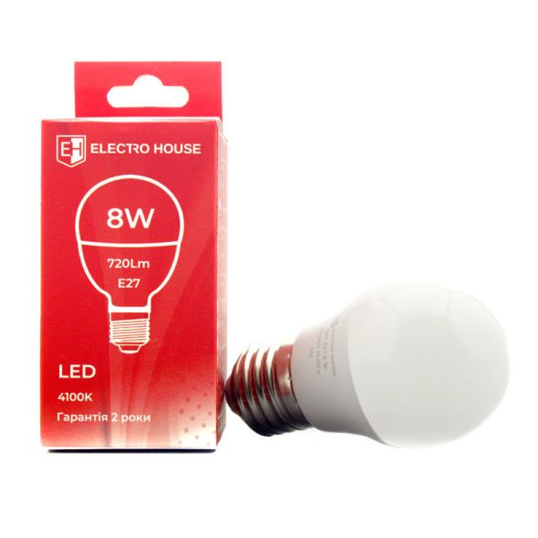 LED лампа G45 8Вт E27 4100К 720 Лм 180-260 В