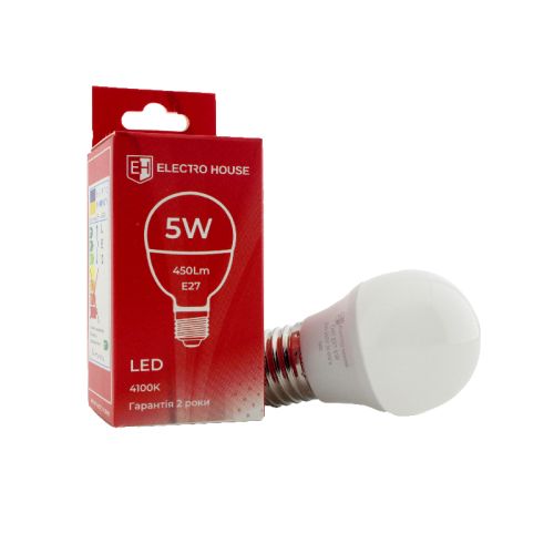 LED лампа G45 5Вт E27 4100К 450 Лм 180-260 В