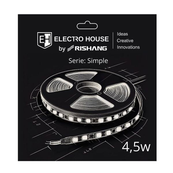 LED стрічка 4,5Вт 12В SMD2835 60 діодів, 540 Лм, холодний білий 6500К, серія Simple Electro House by Rishang