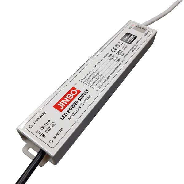Блок живлення JINBO 12В 100Вт 8,33А IP67 JLV-12100KA-L мет. герм.