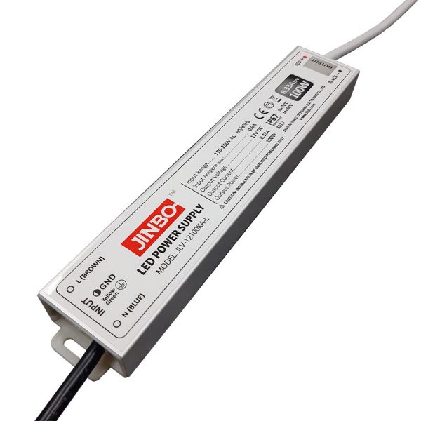 Блок живлення JINBO 12В 100Вт 8,33А IP67 JLV-12100KA-L мет. герм.
