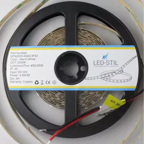 Лед стрічка led-stil DFN2835-60A27-IP33 60-2835-12V-IP33 4,8W 450Лм 2700K CRI 80