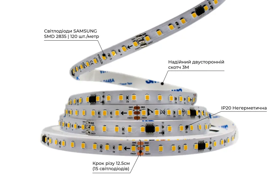 LED лента 24В 2835-120 12Вт 1300Лм SMART RUN WS2811 3800К-4300К IP20
