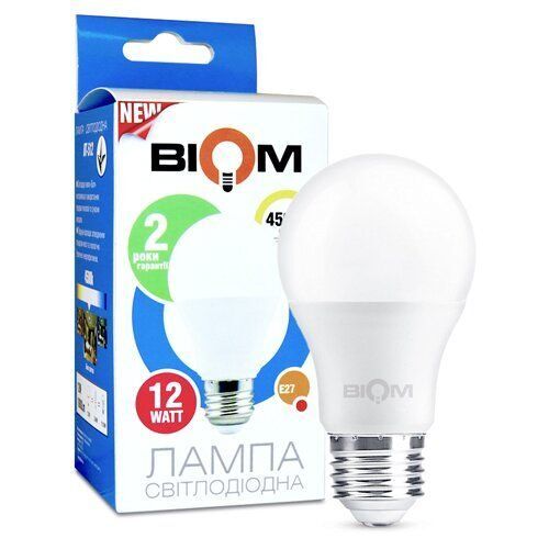 Лед лампа 220В Biom BT-512 A60 12Вт E27 4500К Матова