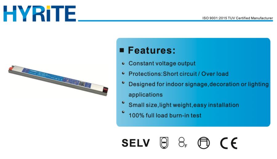 Блок питания HYRITE 24В 40Вт 1,66A IP20 TLC-24E40 Slim с клеммой