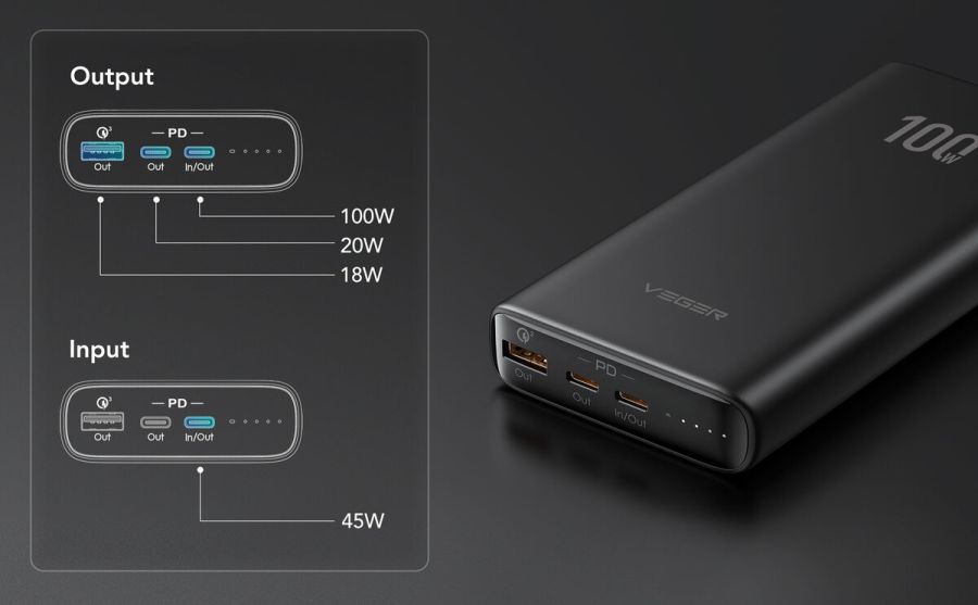 Зовнішній акумулятор Power Bank VEGER 20000MAH (W2032C)