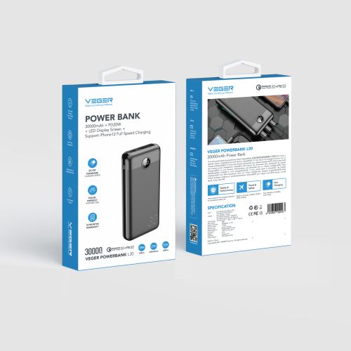 Зовнішній акумулятор Power Bank VEGER 30000MAH (W3008PD)