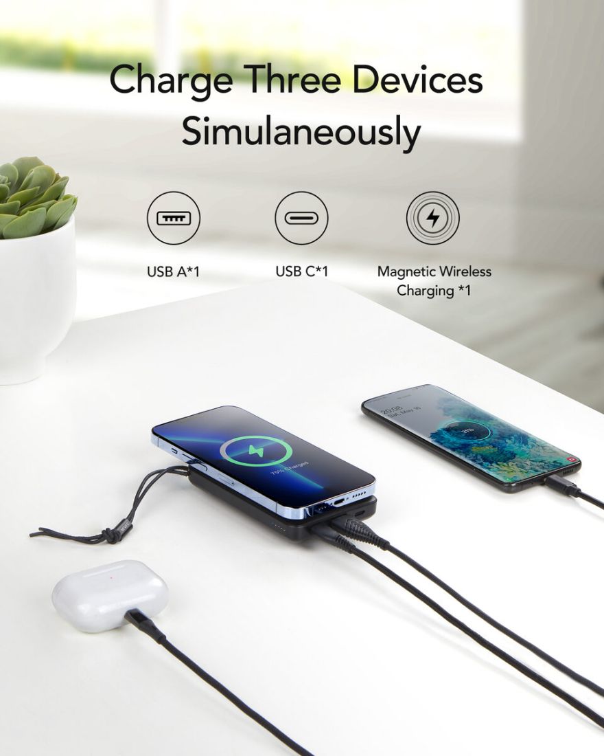 Зовнішній акумулятор Power Bank VEGER MagOn 10000MAH (W1151)
